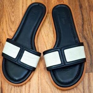 J. Crew Black and Cream Women's Slide Sandals_1